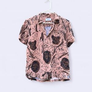 Tan Animal Print Button-Up Shirt